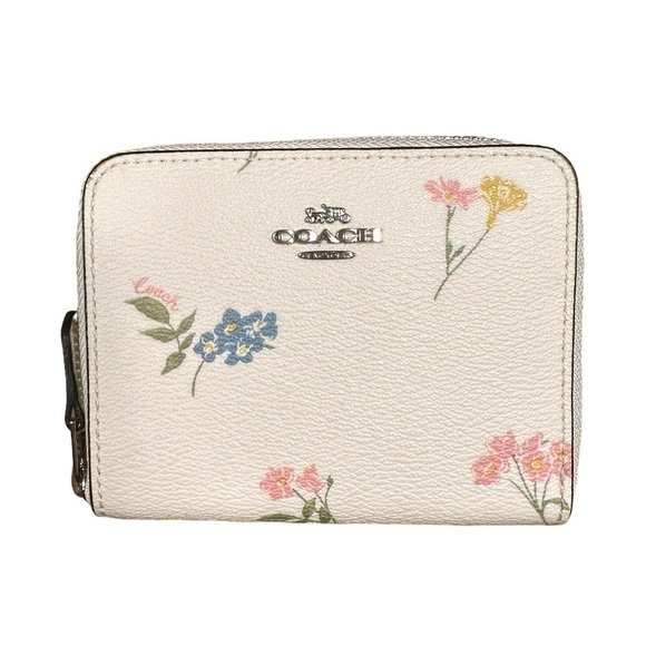 Coach Small Zip Around Wallet Multi Floral Print #F73025 Chalk Multi/Silver New - Picture 5 of 15